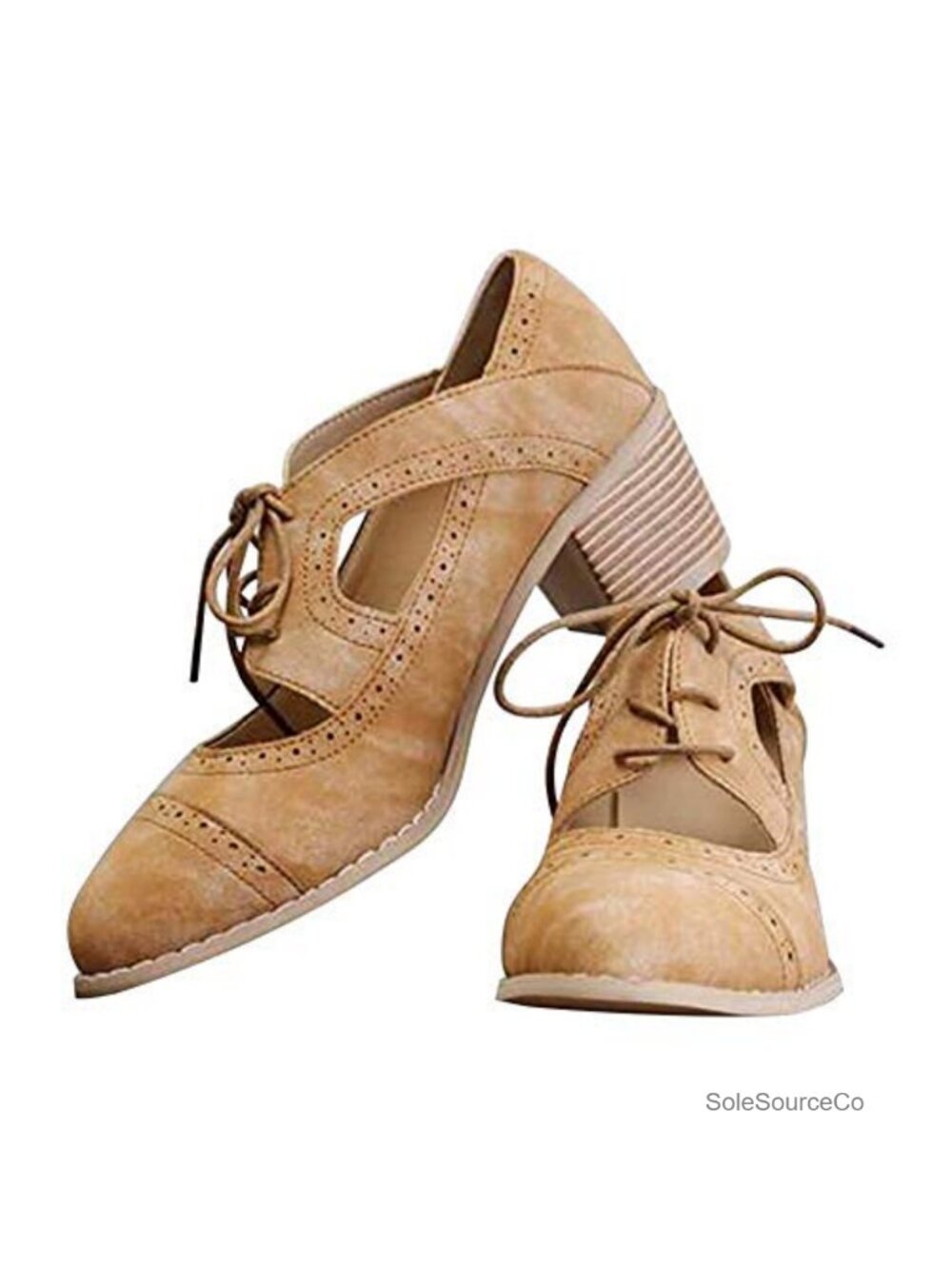 Suede Leather Oxford Chunky Heels Lace Up Wingtip Vintage Brogue
